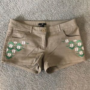 Embroidered Tan Shorts